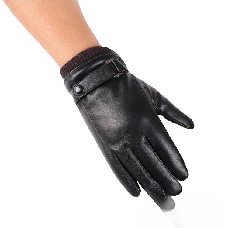 Autumn and Winter Warm Gloves PU Leather Men's Touch Screen Gloves Outdoor Riding Cold Proof Plus Velvet Thickened Mobile Phone Gloves