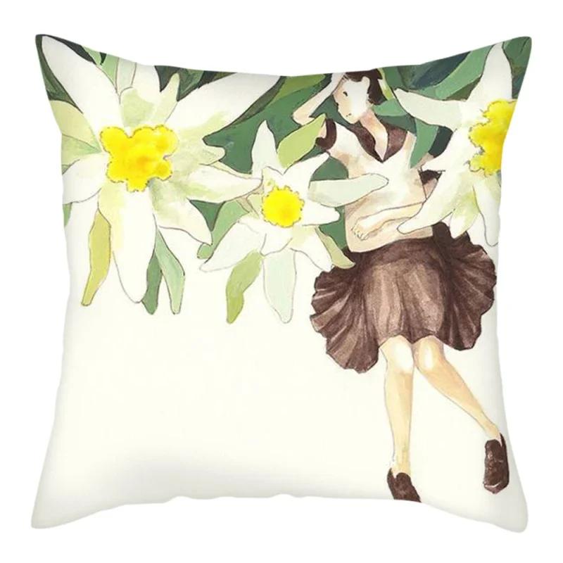 Abstract Flower Girl Painting Picture Cushion Cover Polyester Pillows Cover For Home Sofa Decorative Throw Pillowcase 45X45Cm