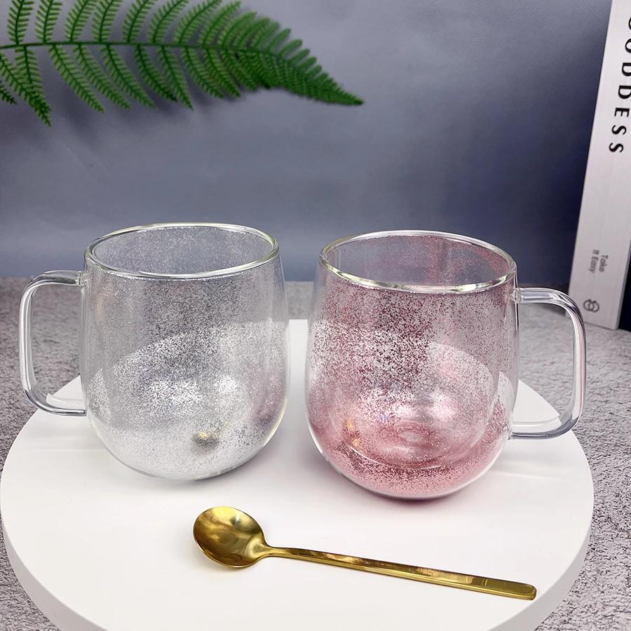 Double Wall Glass Cup with Handle Heat Resistant Tea Coffee Cups Espresso Milk Mug