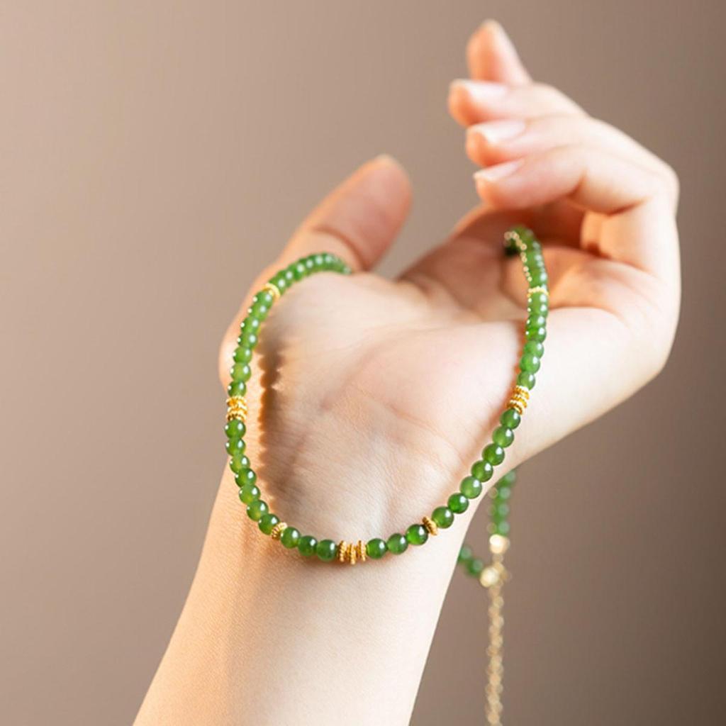 Hetian Jade Millet Bead Necklace - 4mm Jasper Beaded Green Jade Choker Clavicle Chain
