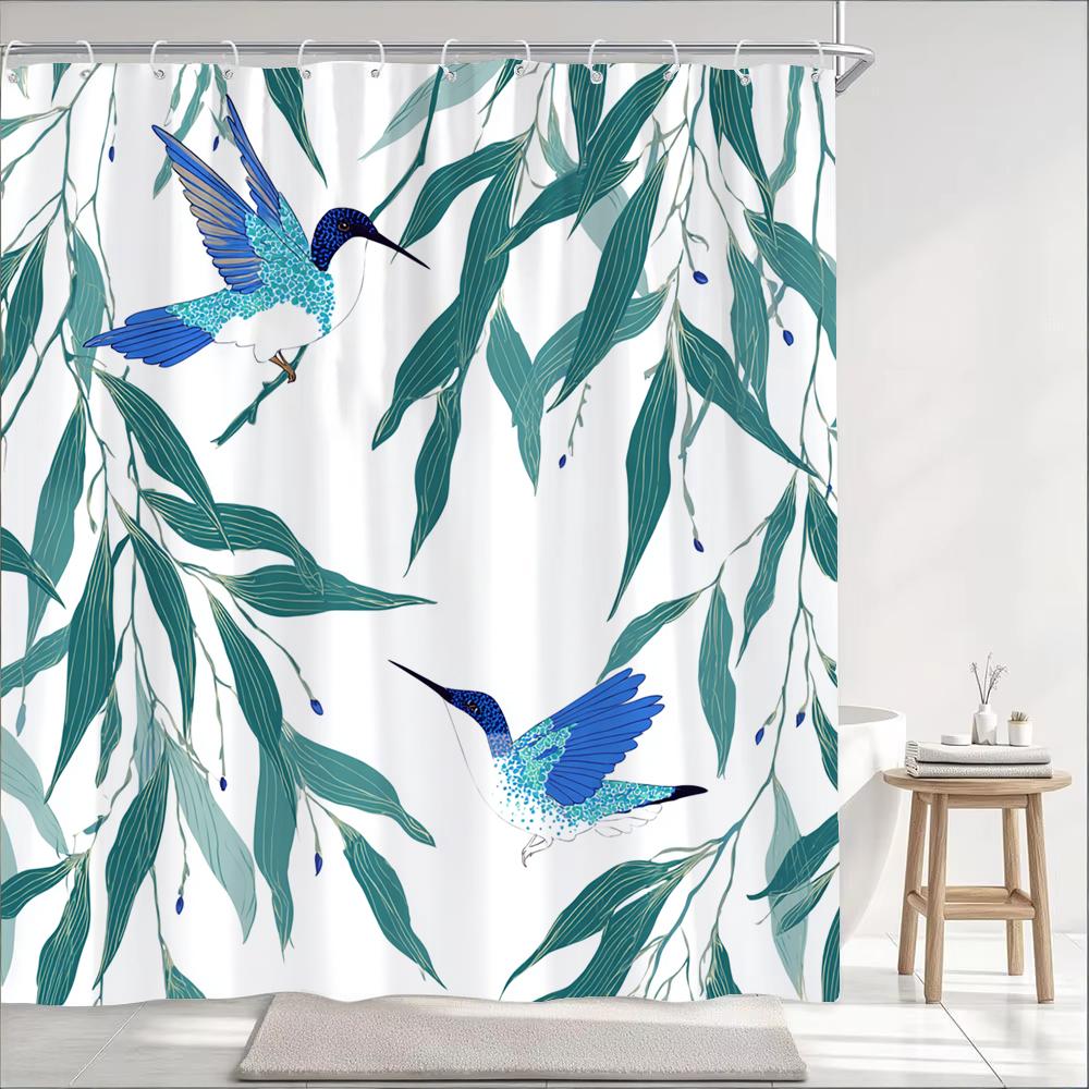 Beautiful Flower And Bird Printed Shower Curtain Partition Privacy Hanging Home Decoration Curtain With Hooks Machine Washable