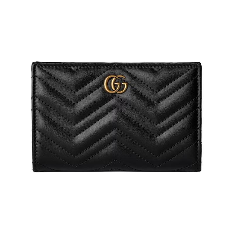 Gucci GG Marmont Letter Logo Solid Color Leather Wallet Women's Black
