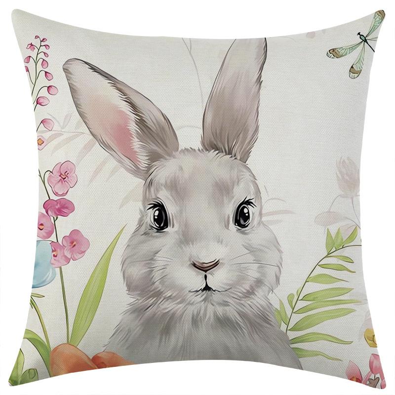 

Новая мультяшная милая наволочка из льна с кроликом и цветком, подушка для поясницы для автомобиля и дивана 45 * 45 separate pillow cover