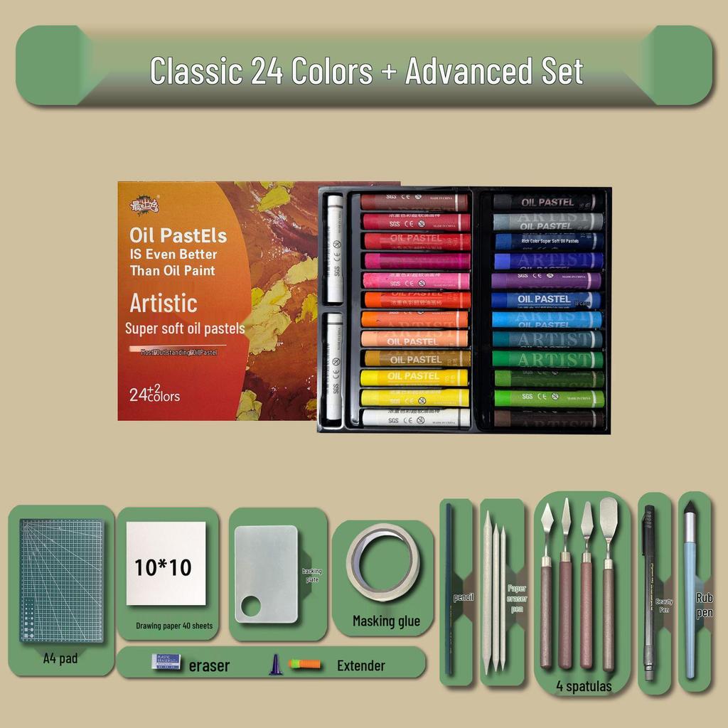 48-Color Super Soft Oil Pastels Set with Scraper - Child's Painting Kit