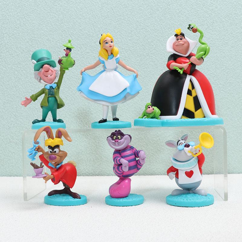 

6pcs/set Alice in Wonderland Cheshire Cat White Rabbit Cake Car Desk Decoration Collection Pvc Model Toys