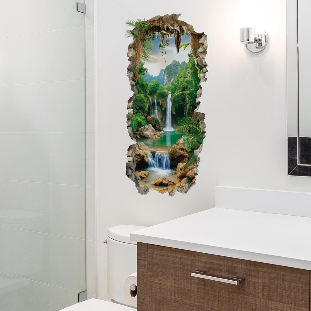 Wall-cutting Forest Waterfall Wall Stickers for Living Room and Bedroom Decoration - Waterproof Scenic Stickers