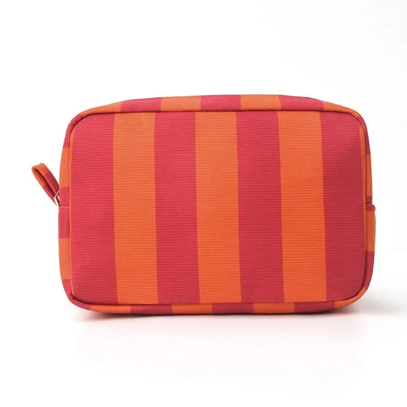 1Pcs Durable Corduroy Storage Bag Stripe Design Makeup Train Cases High Capacity Travel Makeup Bag
