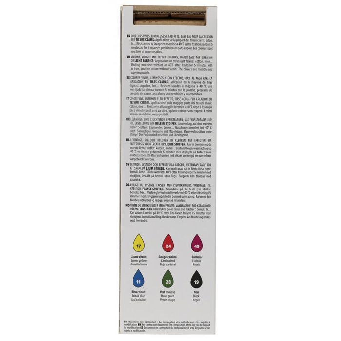 Paint for Light Fabrics - PEBEO - Setacolor Initiation Set - 6 Opaque Colours