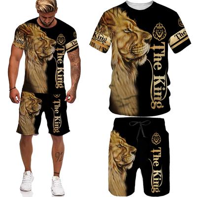 Spring Summer Cool Lion Printed Oversized T Shirt for Men Women The King Men's Tracksuit 2 Piece Set Mens Clothes Camiseta