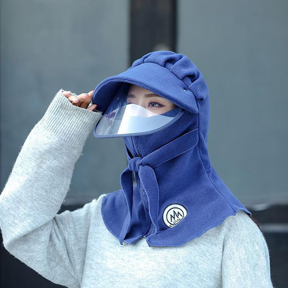 

Fashion Wide Brim Balaclava Hat Windproof with Mask Scarf Ear Protection Cap Cold Proof Warm Pullover Hats Winter синій