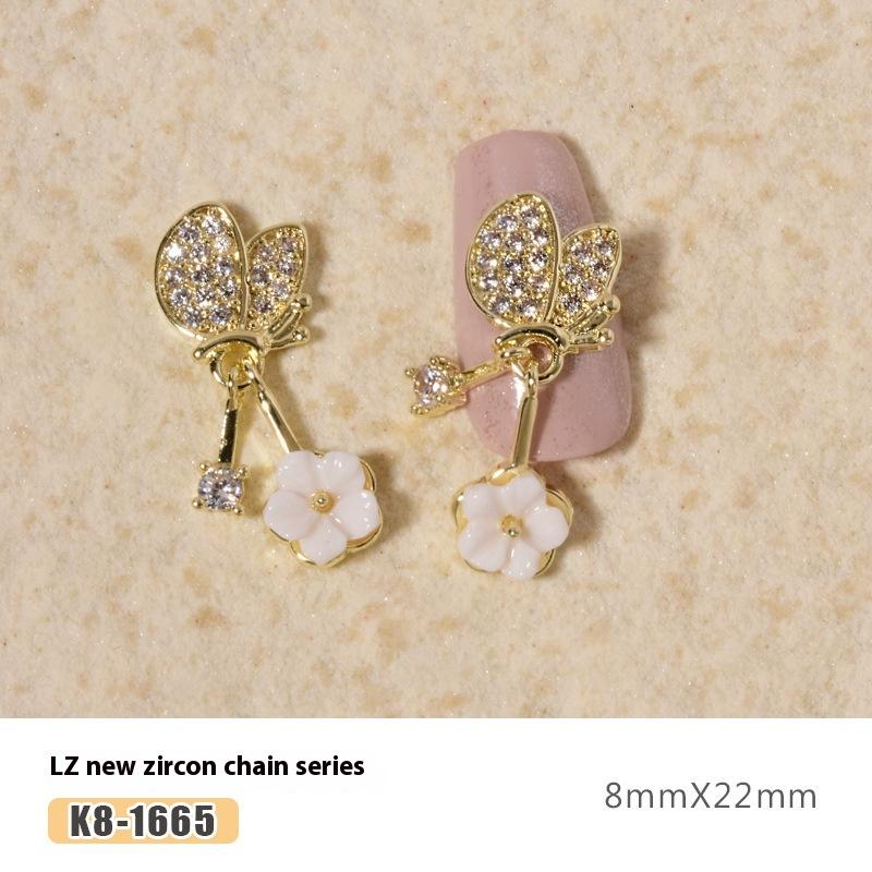 Nail Art Zircon Plated Real Gold Chain Jewelry Pearl Pendant Gold Bow Zircon Chain