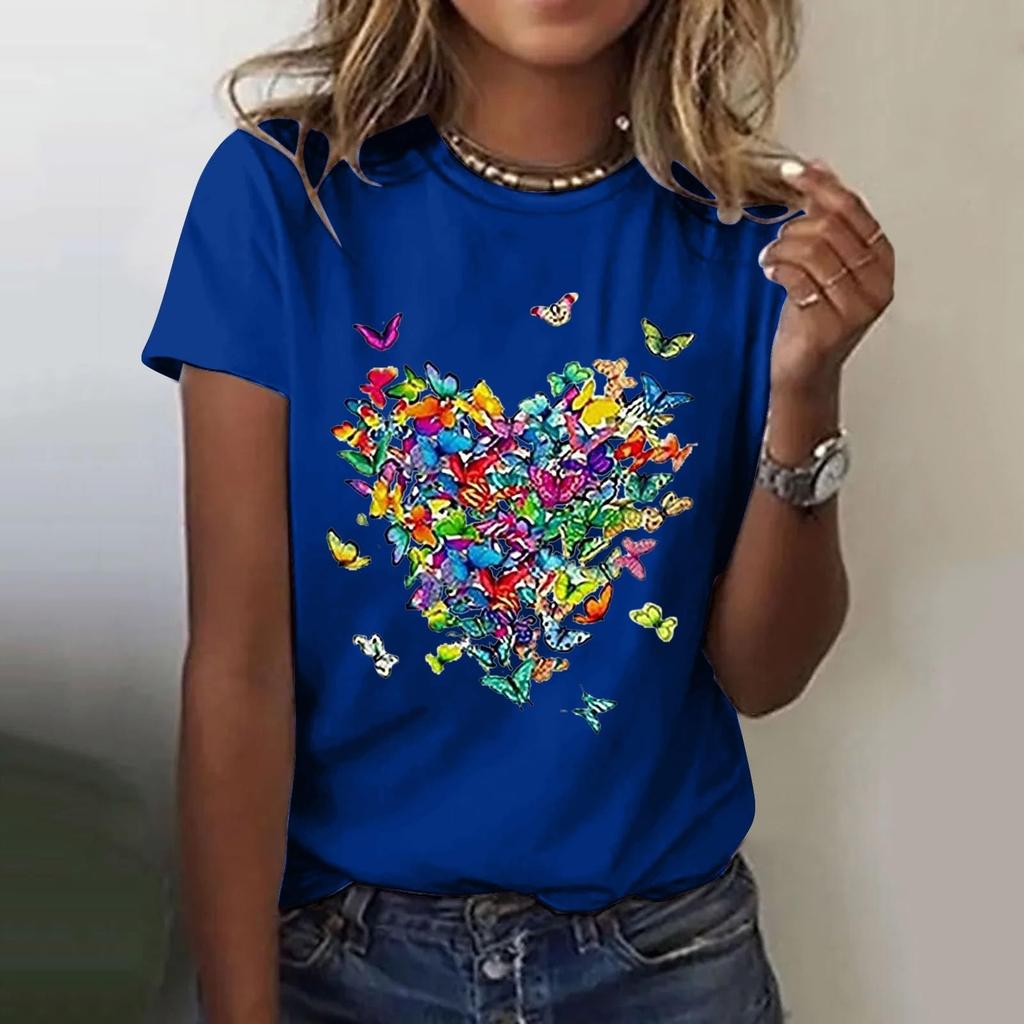 Women's Casual Floral Print Short Sleeved T-shirt With Round Neck  Top