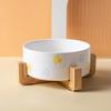 Non-Slip Ceramic Cat and Dog Bowl with Wooden Stand - Black, High-Footed Design for Cervical Spine Protection