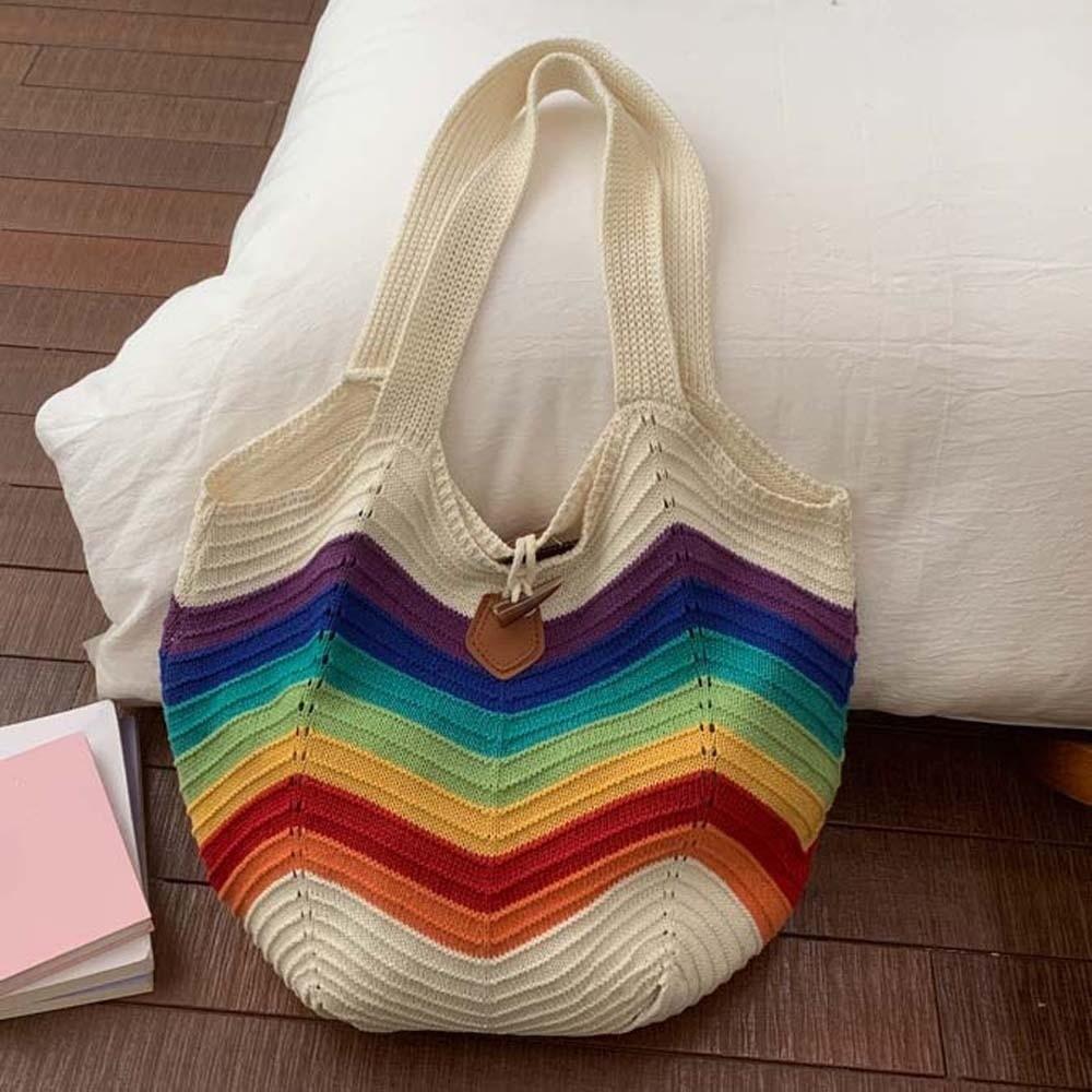 Breathable Crochet Shoulder Bag Large Capacity Seaside Vacation Handbag Knitted Tote Bag  Female