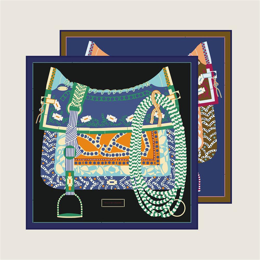 

POBING Manual Hand Rolled Twill Silk Scarf Women Saddle Double Print Square Scarves Wraps Echarpes Foulards Femme Hijab 90CM 90CM x 90CM