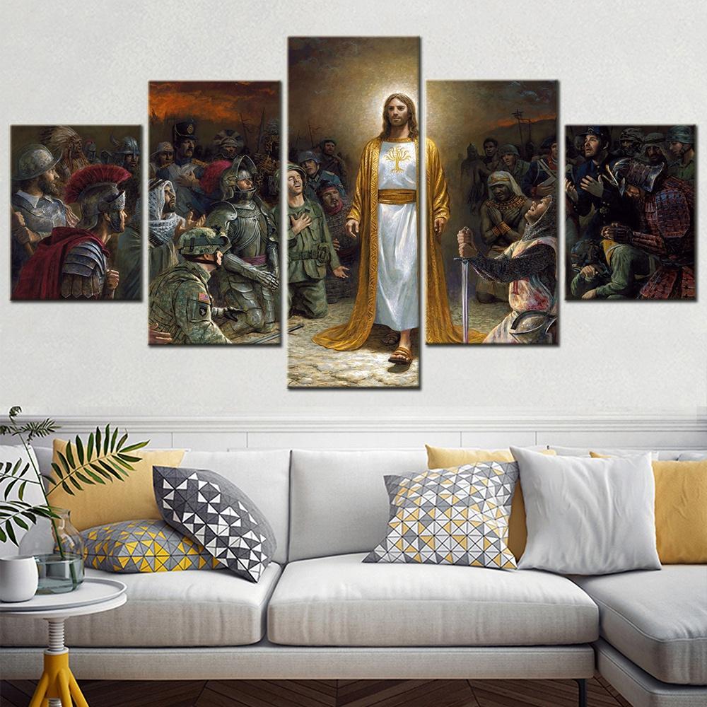 5 Panels Canvas Wall Arts Poster Painting Jesus Wallpaper Home Decor Living Room Picture Print Bedroom Mural Artwork Framework