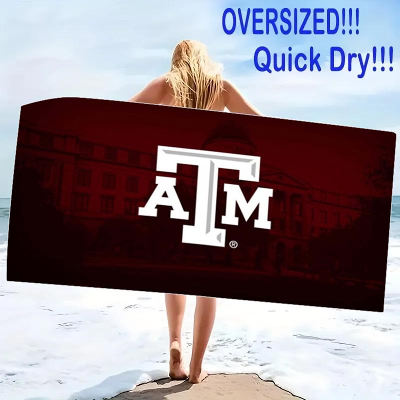 Texas A&M Print Beach Towel, Large Soft Quick Dry Towel for Beach Camping Swimming