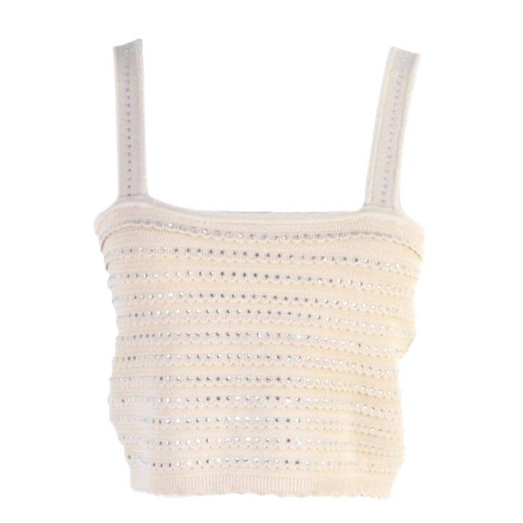 French Round Neck Knit Set: Elegant Fishtail Skirt with Beading, Spring/Summer Style