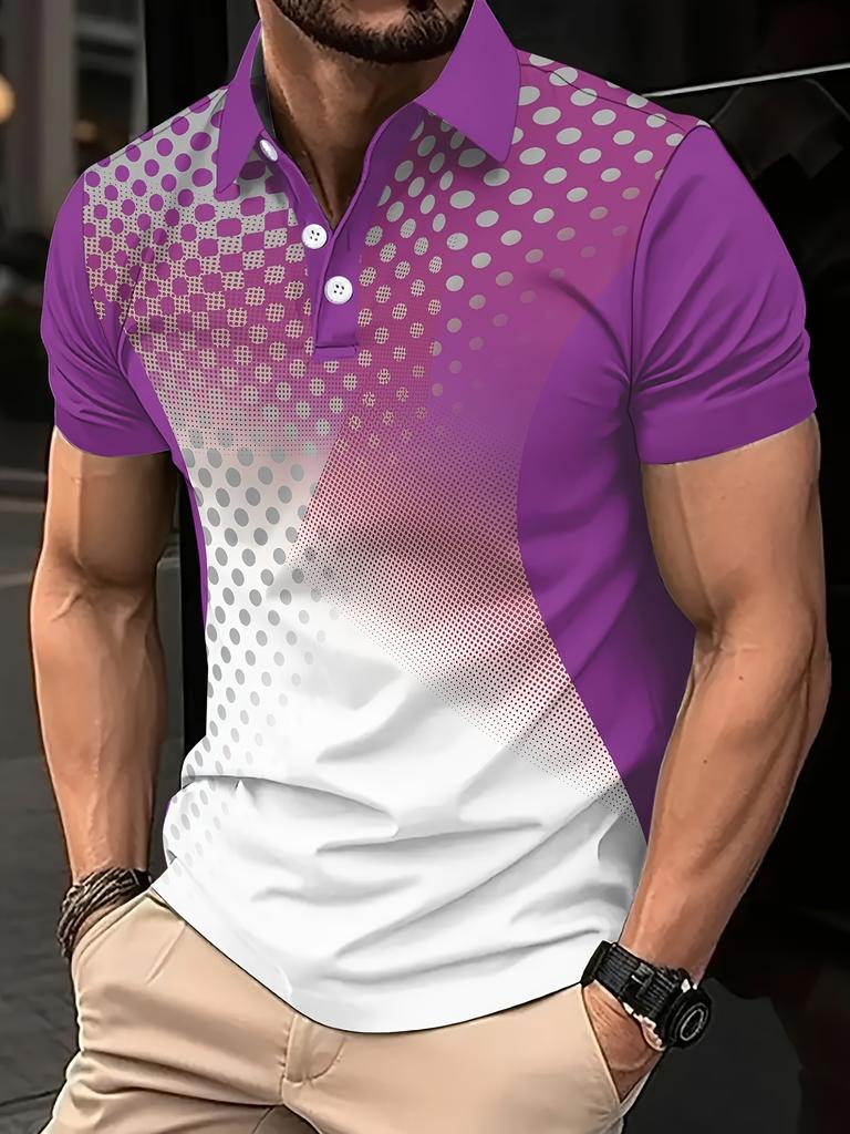 Modern Gradient Dot Pattern Short-sleeve Polo Shirt, Casual and Versatile.