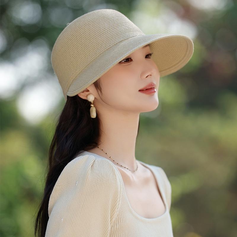 New Fashion Straw Hat Women's Summer Woven Hollow Breathable Sun Cover Sun Protection Hat Big Eaves Foldable Cap
