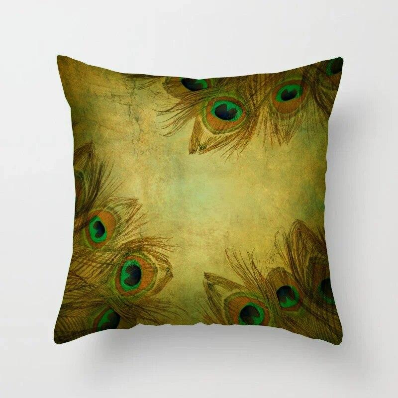 45*45cm Creative Peacock Feather Series Pillowcase Art Life Home Decoration Sofa Office Seat Waist Cushion  Cover