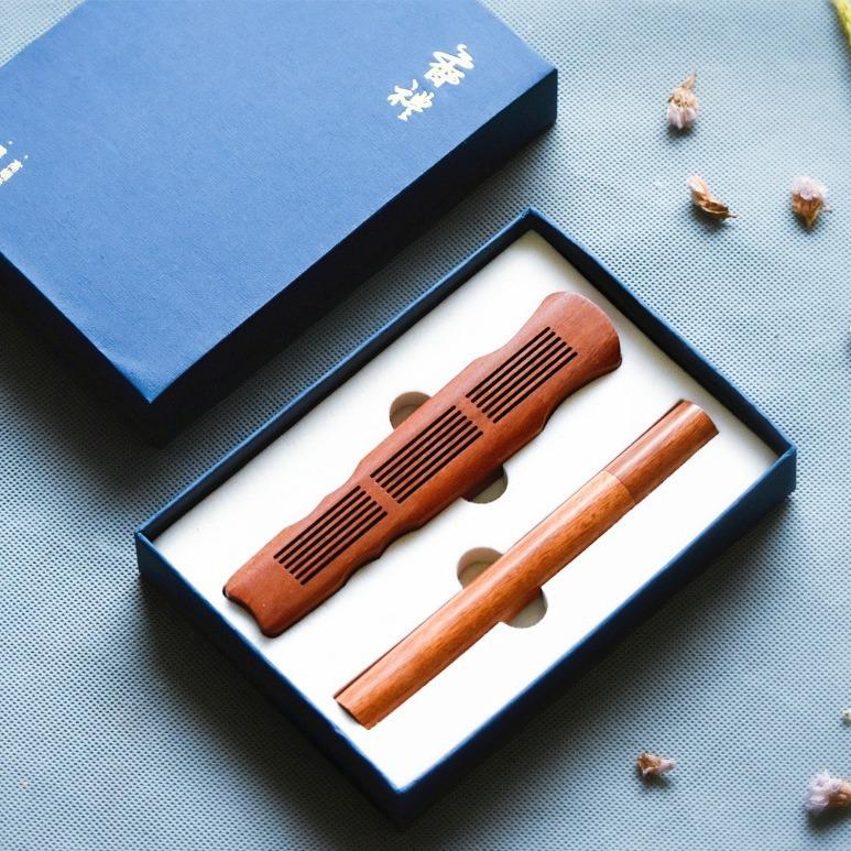 Guqin Incense Burner Set: Purple Sandalwood & African Rosewood Horizontal Agarwood Sandalwood Incense Holder
