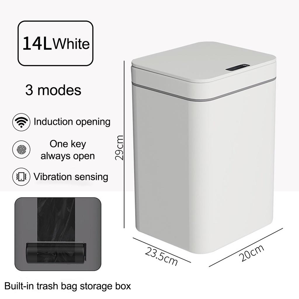 14L/16L Intelligent Electric Garbage Storage Bucket Smart Induction Trash Can with LED Light Automatic Dustbin Bin for Kitchen Sensor white 14L