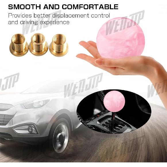 Marble Style Round Ball Shift Knob - Universal Fit For 5 & 6 Speed Manual/Automatic Vehicles, With 3 Adapters HTRACING (Light Pink)