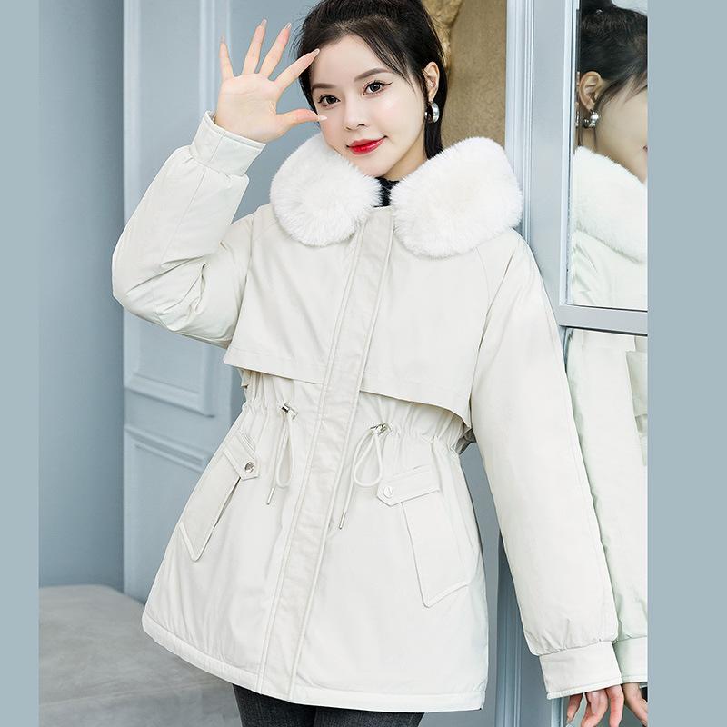 

Short pie overcomes women s new winter velvet thickened student cotton clothes loose waist cotton coat M белый