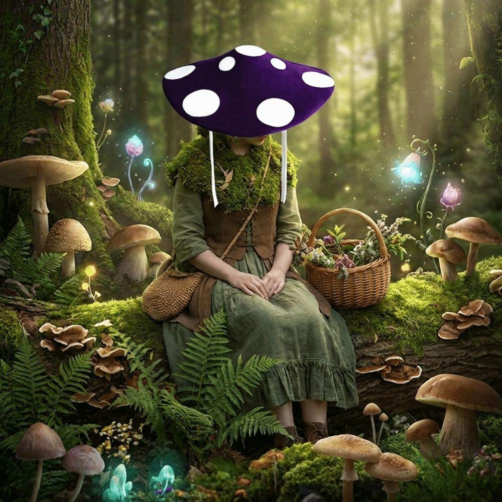Polka Dot Mushroom Hat Soft Velvet Fungus Beret Cap Adjustable Costume Headpiece Novelty Costume