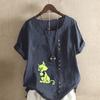 Women's Fashion Fox Print Short Sleeve T-shirt Loose Cotton Shirt Casual Loose Summer Blouse Tops Plus Size