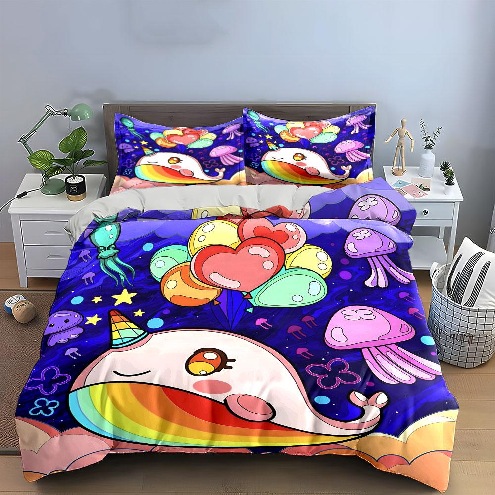 Colorful Narwhal Fantasy Theme Bedding Set Exquisite Three-Piece Bedding Set Gift For Kids And Adults