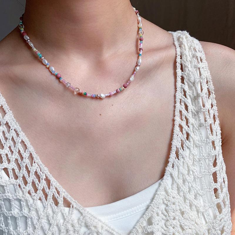 Meier Summer dopamine niche light luxury retro necklace beaded super fairy clavicle chain necklace