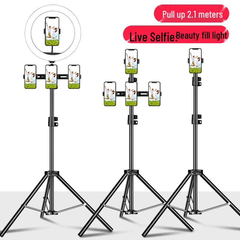 Multifunctional Mobile Phone Tripod with Floor/Desk Stand and Fill Light for Live Broadcast & Selfies