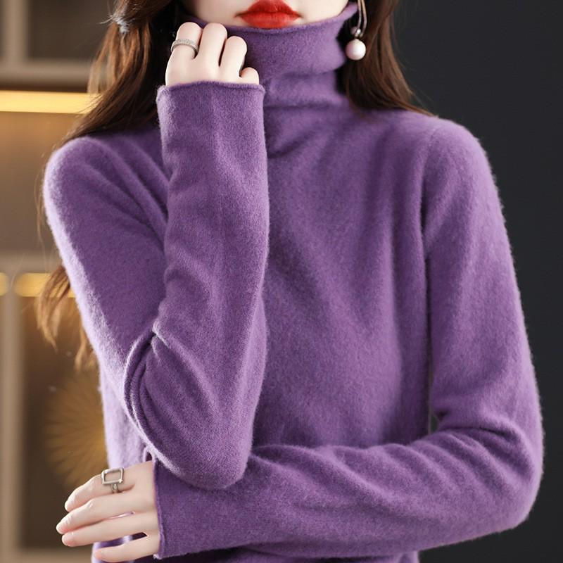 Autumn/Winter 100% Wool Slim-Fit High Neck Knit Sweater