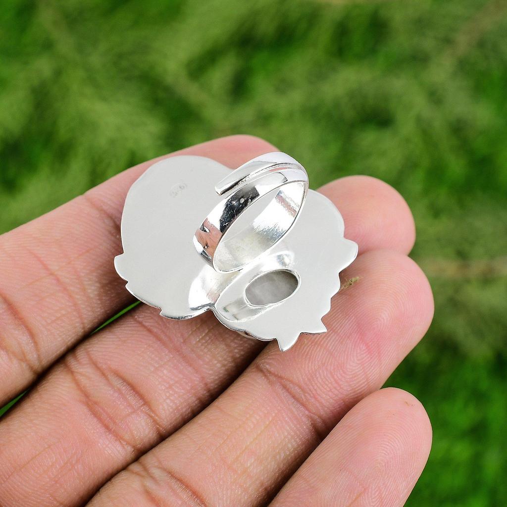 Sterling Silver Oval Rainbow Moonstone Stone Mother Boho Solitaire Ring Jewelry