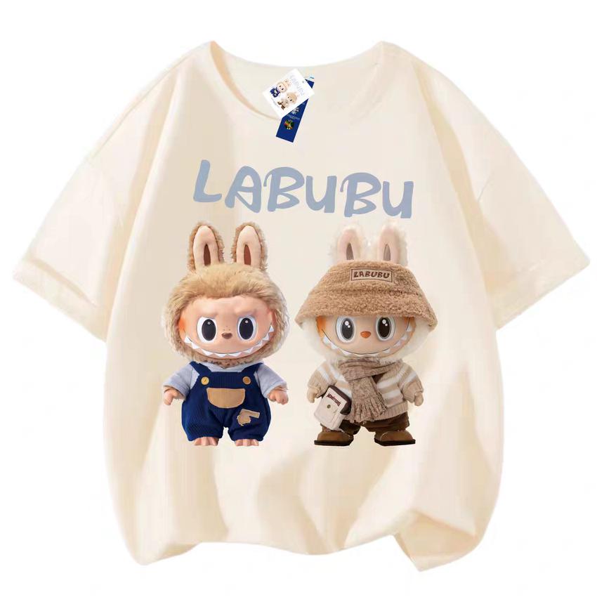 T-shirt da donna con stampa 3D LABUBU Ragazzo Ragazze Manica corta Versatile Casual Trend Abiti Look Famiglia L