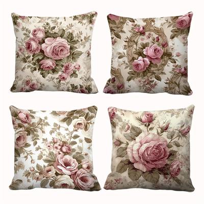 Floral Rose Pattern Pillowcase ,Sofa Bedroom Cushion Cover, Single-sided Printing, Without Pillow Core