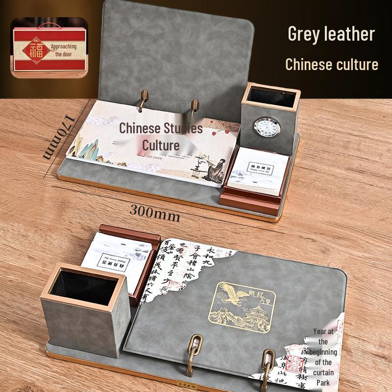 2026 Custom Leather Business Desk Calendar Set with Logo - Creative Office Desktop Ornament Gift Box