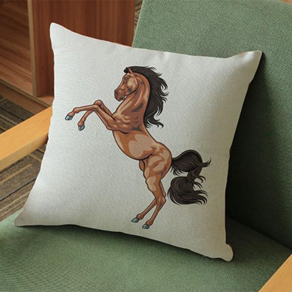Horse Cushion Cover Cotton Linen Beige Sofa Decorative Pillows Covers Animals Black Horse Pillow case for waist back Car Seat