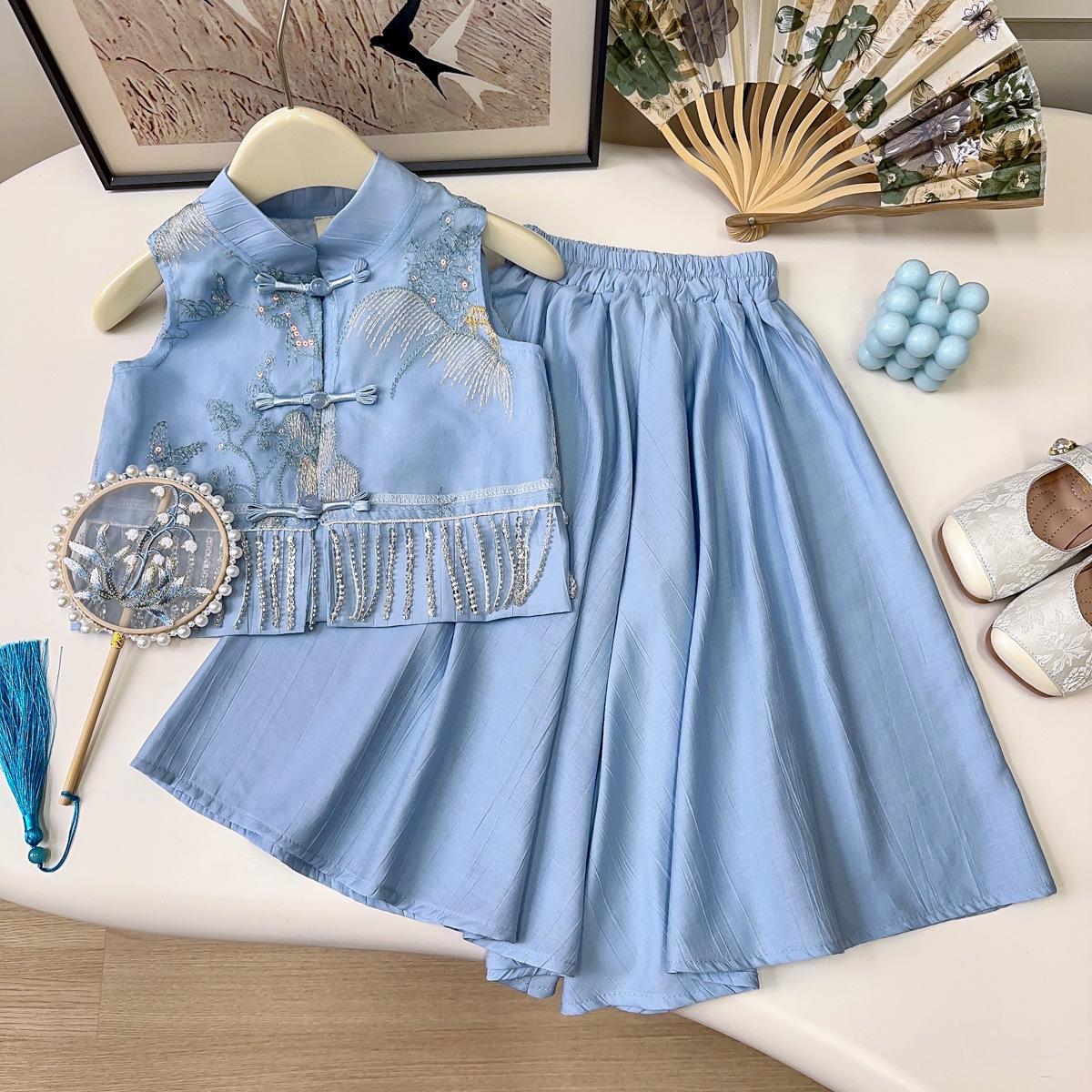 

Girls Summer Embroidered Tassel Vest & Long Pants Set 120