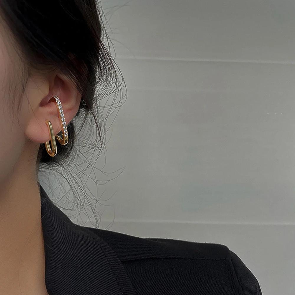 Korean New Design Irregular U-shaped Gold Color Crystal Stud Earrings for Women Girl Fashion Jewelry Daily Wear Gifts