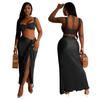 2023 European & American Pleated Backless Camisole and Ruched Skirt Set