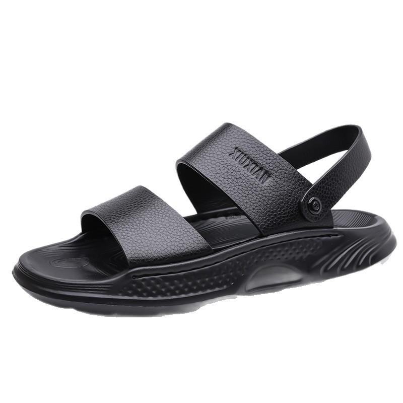Fashion Summer New Leather Sandals for Men Fashion Casual Solid Color Dual-use Beach Shoes Male Soft Sole Designer Slipper Shoes Man