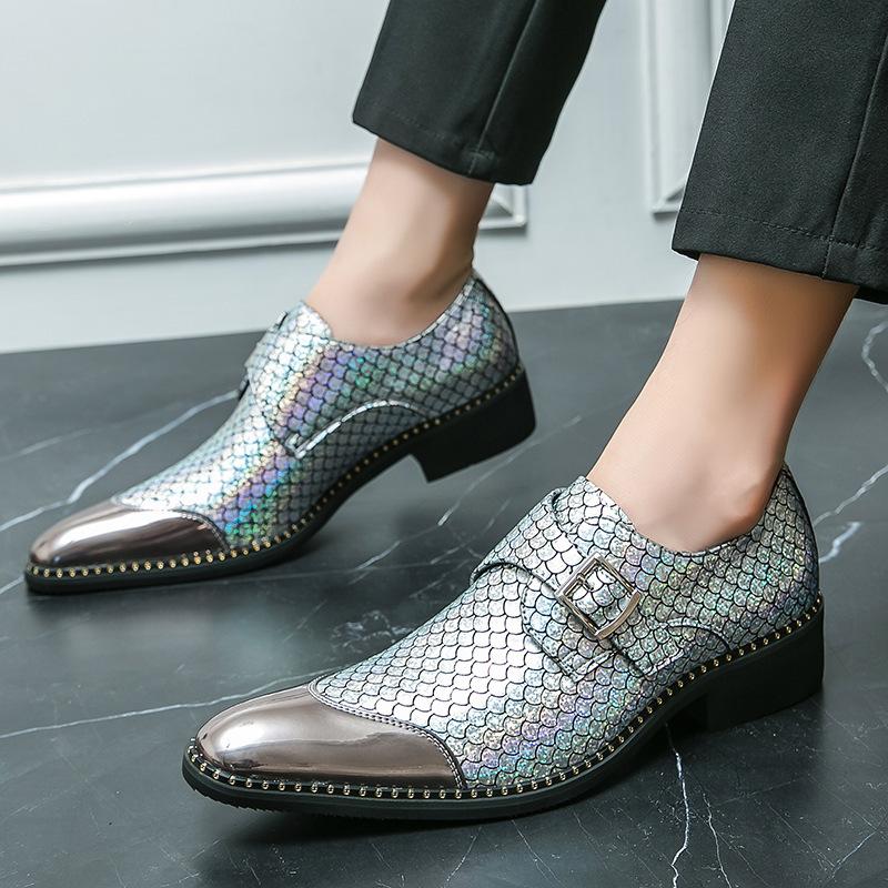 New Fashion Gold Business Large Size Leather Shoes Foreign Trade Men's Personality Pointed Glossy Banquet Wedding Leather Shoes