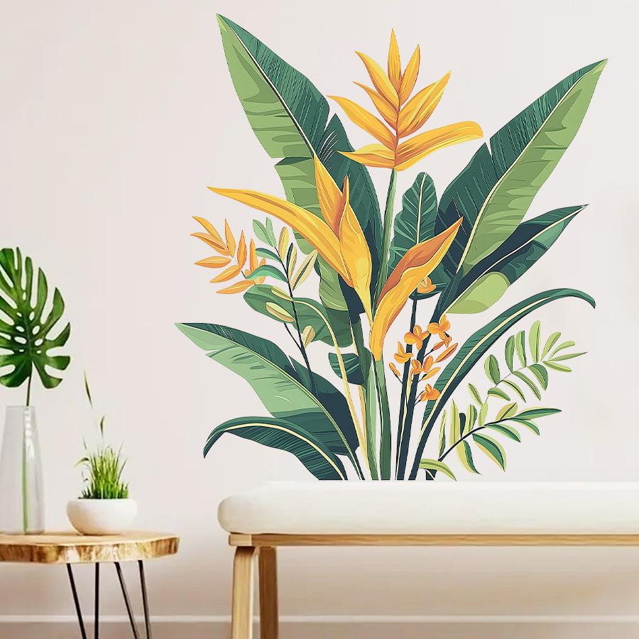 Tropical Jungle Green Plants Wall Stickers, Self-Adhesive Fresh Decor for Living Room Study Room Rental Apartment Decoration
