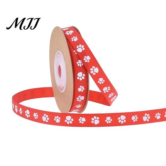 DIY Gift Wrapping Supplies 0.4" x 9.8 Yards Paw Print Ribbed Ribbon, Decorative Fabric Ribbon for Handmade Bow Making Material Pet Themed and