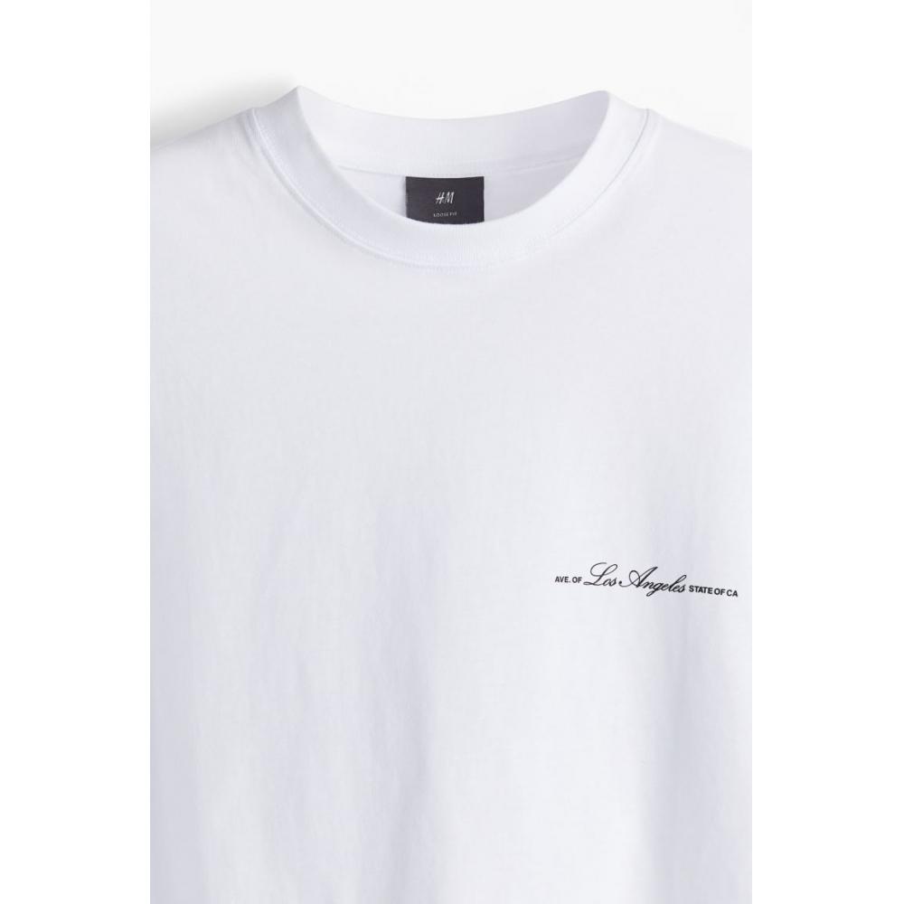 H M Loose FiT PrinTed T sHirT wHiTe Los Angeles
