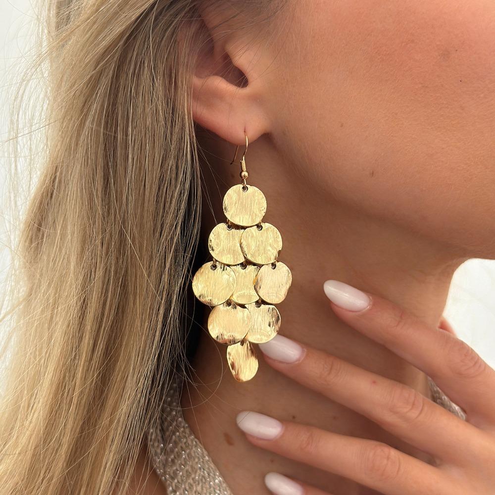 

Simple Bohemian Y Shape Necklace Geometric Circular Gold Tassel Sequin Necklace Vintage Charm Gold Jewelry Girls 35cm