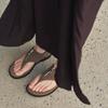 Sheepskin Korean Version Niche Retro Toe Herringbone Sandals Women's Summer Wear Round Head Flat Bottom Zipper Suede Beach Shoes
